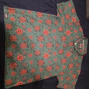 DIXXON Green and Red Floral Polo Shirt